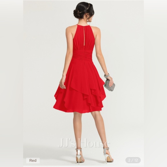 NWT JJs House A-line Halter Chiffon Cocktail Dress With Cascading Ruffles size 6 - Picture 2 of 16